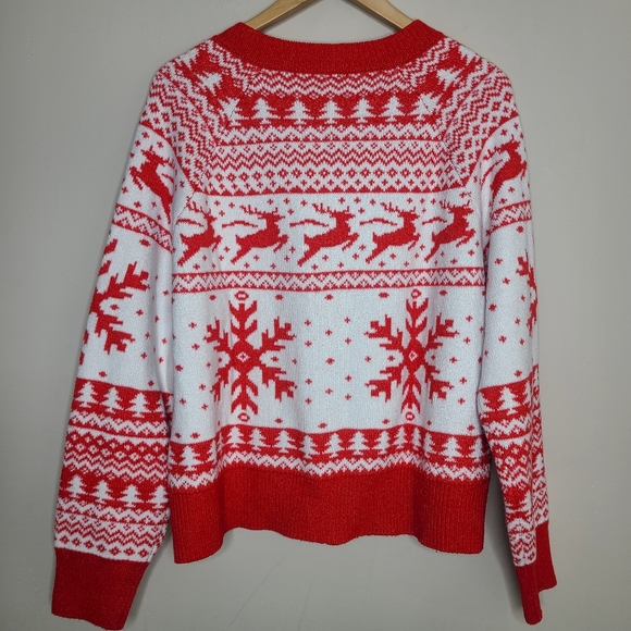 Dec 25th Red White‎ Button Down Christmas Holiday Soft Cardigan Size XL - Picture 3 of 4